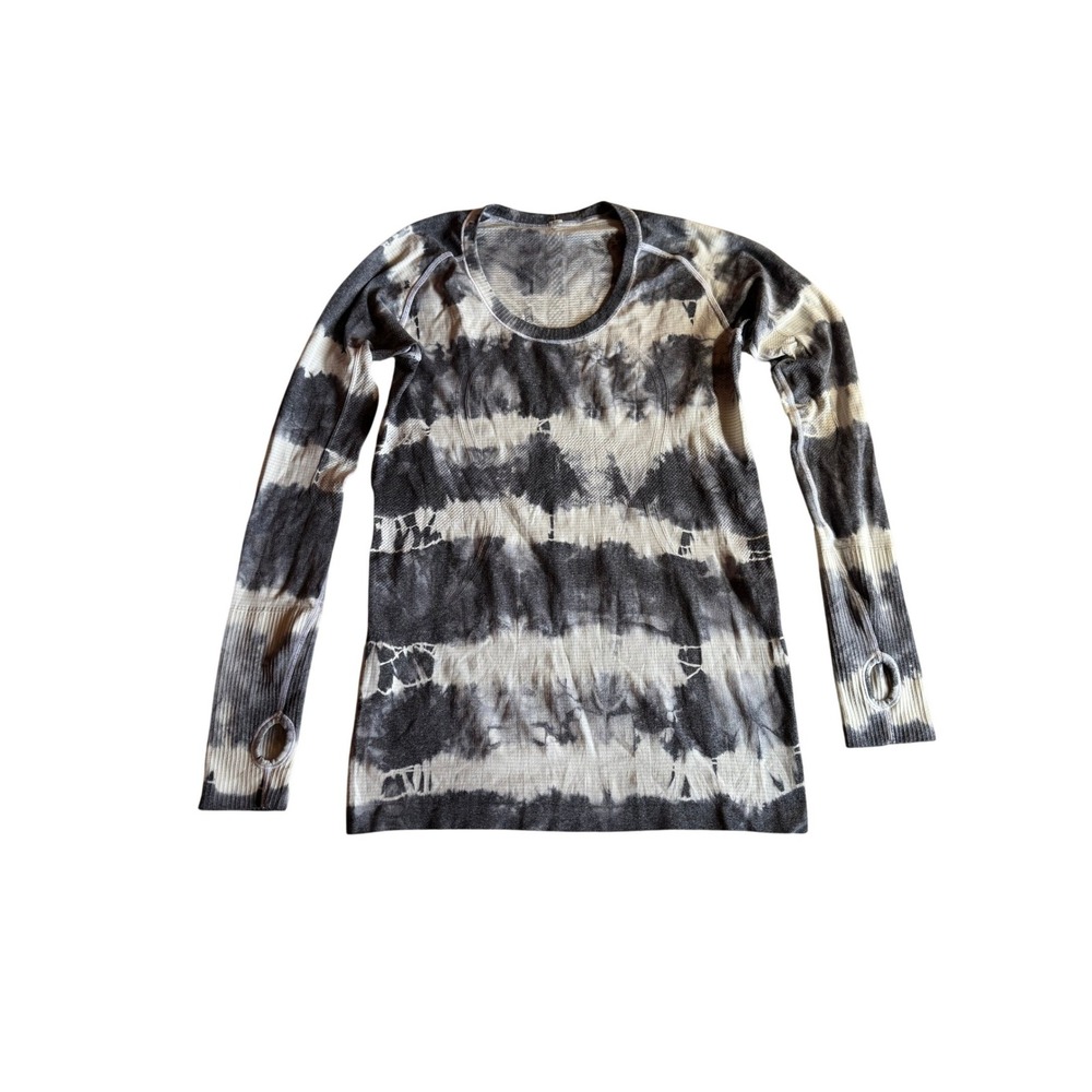 Lululemon Swiftly Tech Long Sleeve Scoop Neck Tie Dye Black White Size 8/10‎